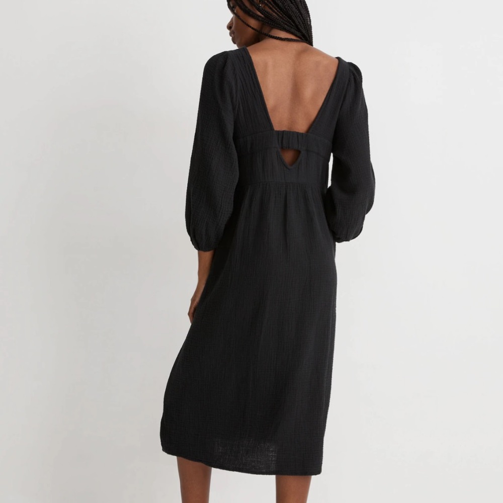 Madewell True Black Lightspun Gauze V-Neck Midi Dress